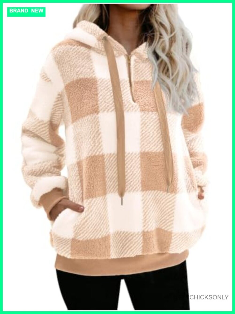 Sherpa Pullover Oversized Fuzzy Hoodie Fleece Sweatshirt 1/4 Zip Women's
